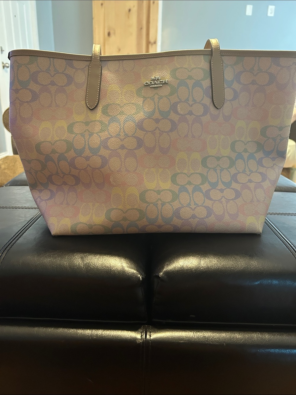 Coach Pastel Multi Signature Canvas Tote - Pink, Blue, Yellow